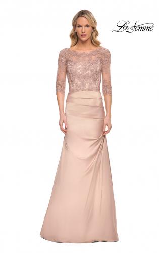 Picture of: Satin and Lace Off the Shoulder Mermaid Gown in Pink, Style: 30162, Main Picture