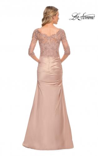 Picture of: Satin and Lace Off the Shoulder Mermaid Gown in Pink, Style: 30162, Back Picture