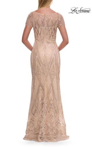 Picture of: Art Deco Beaded Long Evening Dress with V Neckline in Champagne, Style: 31844, Back Picture