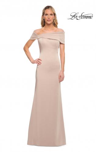 Picture of: Simply Chic Off the Shoulder Jersey Gown in Champagne, Detail Picture 2