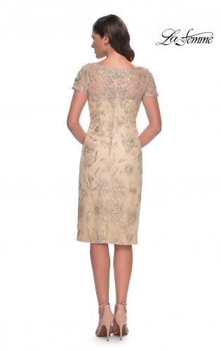 Picture of: Beaded Short Evening Dress with Illusion Neckline in Champagne, Style: 30801, Detail Picture 2