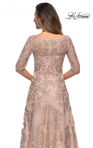 Picture of: Long Lace A-line Three Quarter Sleeve Gown in Champagne, Style: 28053, Detail Picture 4
