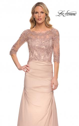 Picture of: Satin and Lace Off the Shoulder Mermaid Gown in Pink, Style: 30162, Detail Picture 5