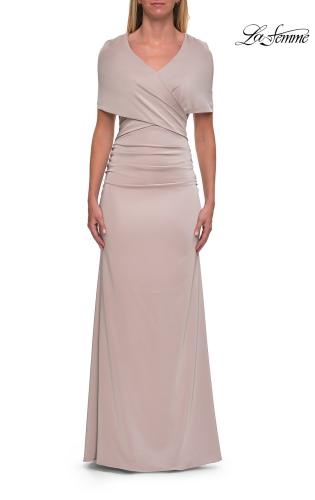 Picture of: Jersey Gown with Draped Bodice and Short Sleeves in Champagne, Style: 33157, Detail Picture 5