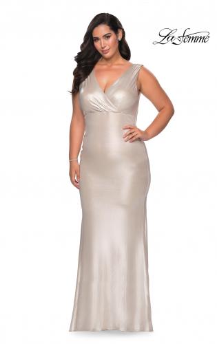 Picture of: Long Plus Size Dress in Metallic Jersey in Champagne, Style: 28857, Main Picture