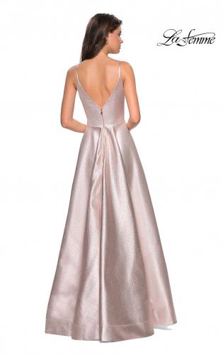 Picture of: Metallic A-line Prom Gown with Side Leg Slit in Champagne, Style: 27619, Detail Picture 6