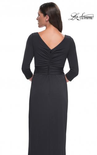 Picture of: Simple Chic Jersey Dress with Ruched Waist and V Neckline in Charcoal, Style: 31014, Detail Picture 8
