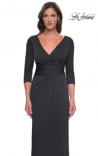 Picture of: Simple Chic Jersey Dress with Ruched Waist and V Neckline in Charcoal, Style: 31014, Detail Picture 7