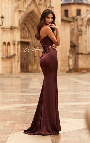 Picture of: Strapless Satin Gown with Ruched Bodice in Chocolate, Style: 33670, Back Picture