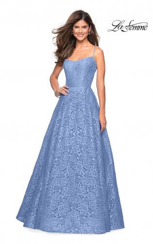 Picture of: Long Lace Organza Sweetheart Neckline Gown in Cloud Blue, Style: 27190, Main Picture