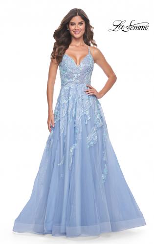 Picture of: Fabulous A-Line Gown Embellished with Sequin Beaded Applique in Cloud Blue, Style: 32032, Main Picture