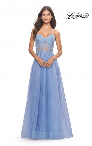 Picture of: Rhinestone Tulle Gown with Sheer Lace Bodice in Cloud Blue, Style: 31367, Detail Picture 8