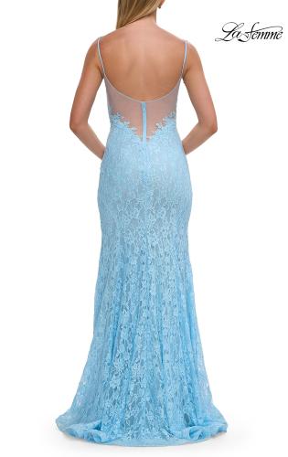 Picture of: Lace Fitted Gown with Sheer Back and Spaghetti Straps in Cloud Blue, Style: 33452, Detail Picture 13