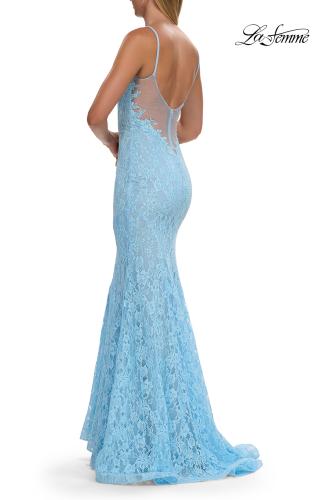 Picture of: Lace Fitted Gown with Sheer Back and Spaghetti Straps in Cloud Blue, Style: 33452, Detail Picture 14