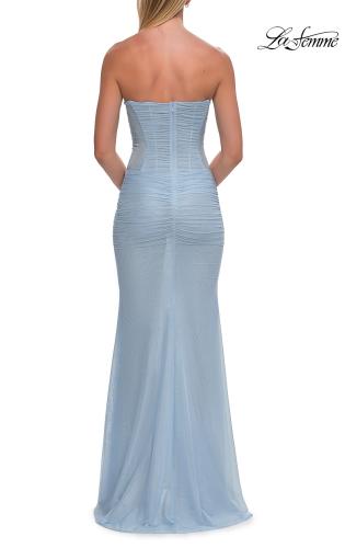 Picture of: Strapless Mesh Evening Gown with Ruching and Sheer Beaded Back in Cloud Blue, Style: 33431, Detail Picture 15