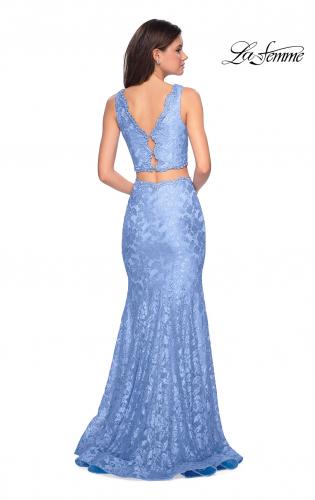 Picture of: Two Piece Lace Prom Dress with Rhinestones in Cloud Blue, Style: 27302, Back Picture