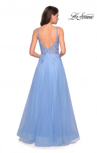 Picture of: Long Tulle Prom Dress with Embellished Bodice and Slit in Cloud Blue, Style: 27646, Back Picture