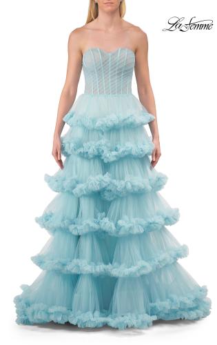 Picture of: Fabulous Tiered Ruffle Skirt Prom Dress with Strapless Top in Cloud Blue, Style: 33717, Detail Picture 23