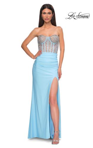 Picture of: Fabulous Prom Dress with Rhinestone Corset Bodice and Simple Skirt in Cloud Blue, Style 32669, Detail Picture 3