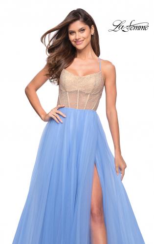 Picture of: Tulle Ball Gown with Jeweled Top and Pockets in Cloud Blue, Style: 30697, Detail Picture 5