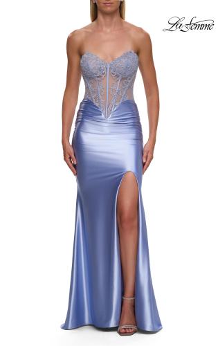 Picture of: Strapless Embellished Corset Gown with Satin Skirt in Cloud Blue, Style: 33639, Detail Picture 5