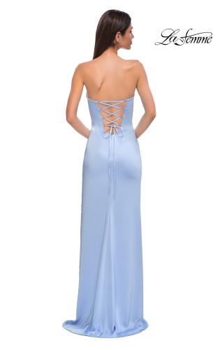 Picture of: Fitted Strapless Dress with Rhinestone Embellished Neckline and Slit in Cloud Blue, Style 32799, Detail Picture 6