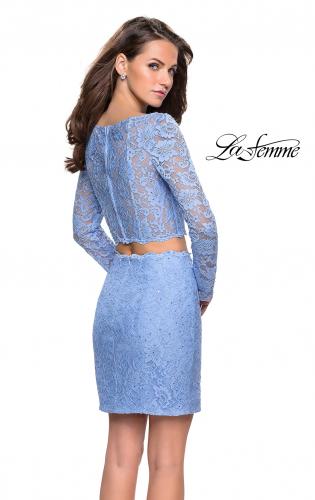 Picture of: Long Sleeve Two Piece Dress with Rhinestone Detail in Cloud Blue, Style: 26767, Back Picture