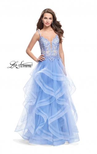 Picture of: Ball Gown with Tulle Skirt and Beaded Lace Bodice in Cloud Blue, Style: 26148, Main Picture