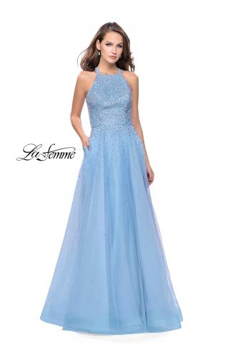 Picture of: High Neck Tulle A-line Prom Dress with Pockets in Cloud Blue, Style: 26250, Main Picture