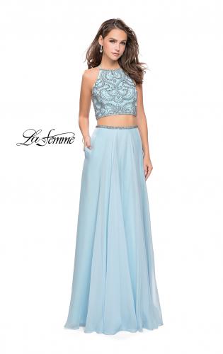 Picture of: Long Two Piece Dress with Beading and Strappy Back in Cloud Blue, Style: 25469, Detail Picture 3