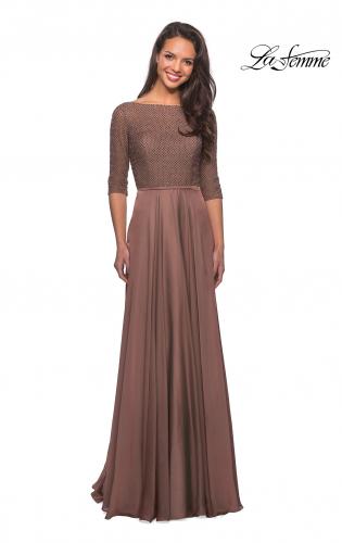 Picture of: Modern gown with beaded bodice and empire waist in Cocoa, Style: 25011, Main Picture