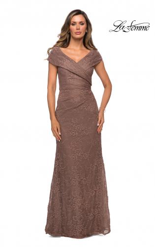 Picture of: Lace Off The Shoulder Cap Sleeve Evening Dress in Cocoa, Style: 27982, Main Picture