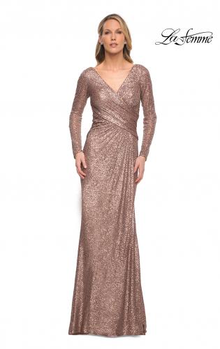 Picture of: Metallic Sequin Dress with Long Sleeves and V Neck in Brown, Style: 30310, Main Picture