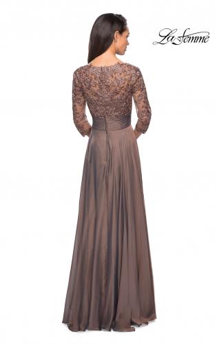 Picture of: Floor Length Chiffon Dress with Lace Sleeves in Cocoa, Style: 27153, Detail Picture 8