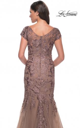 Picture of: Lace and Tulle Mermaid Gown with Cap Sleeves in Cocoa, Style: 30269, Detail Picture 8