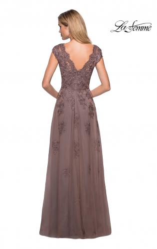Women's Long V-Neck Cap Sleeve Lace Mother of The Bride Dresses Evening Formal Gown