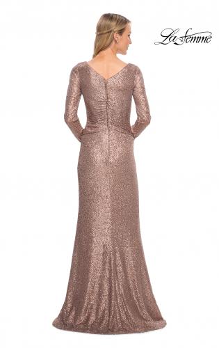Picture of: Metallic Sequin Dress with Long Sleeves and V Neck in Brown, Style: 30310, Back Picture