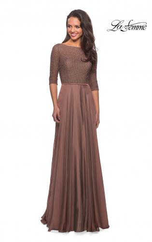 Picture of: Modern gown with beaded bodice and empire waist in Cocoa, Style: 25011, Detail Picture 2