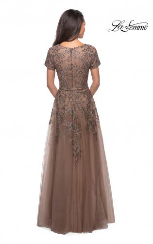 Picture of: A-line Lace and Tulle Evening Dress with Beading in Cocoa, Style: 28037, Detail Picture 2