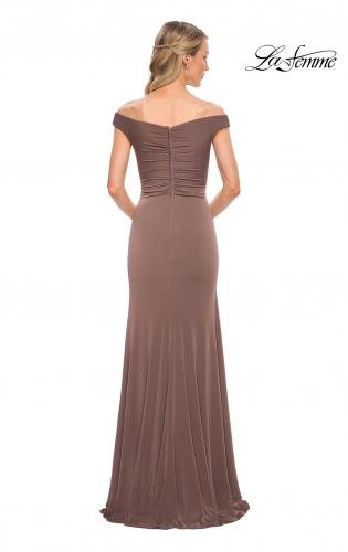 Picture of: Off the Shoulder Ruched Jersey Gown in Cocoa, Detail Picture 2