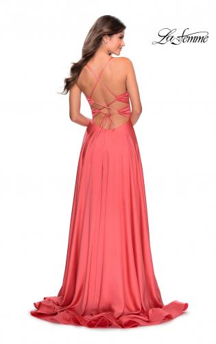 Picture of: Elegant Satin Prom Gown with Empire Waist in Coral, Style: 28571, Back Picture