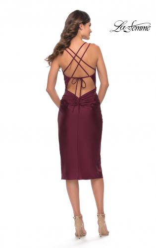 Picture of: Jersey Midi Dress with Slit and Wrap Style Ruching in Dark Berry, Style: 30918, Detail Picture 6
