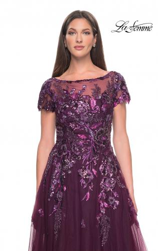 Picture of: A-line Gown with Unique Sequin Floral Applique in Dark Berry, Style: 31712, Detail Picture 1