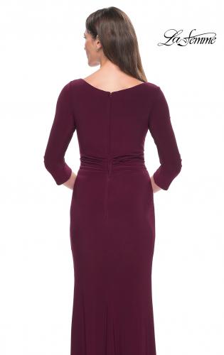 Picture of: Three Quarter Sleeve Jersey Evening Dress with Ruffle Detail in Dark Berry, Style: 30967, Detail Picture 4
