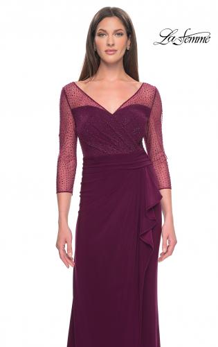 Picture of: Evening Gown with Illusion Rhinestone Sleeves in Dark Berry, Style: 31777, Detail Picture 4