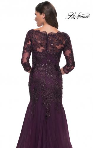 Picture of: Mermaid Tulle and Lace Dress with Scallop Detailed Neckline in Dark Berry, Style: 30823, Detail Picture 5