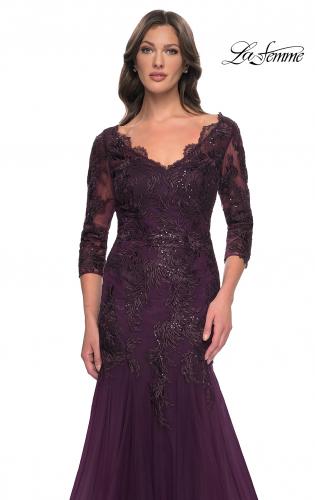 Picture of: Mermaid Tulle and Lace Dress with Scallop Detailed Neckline in Dark Berry, Style: 30823, Detail Picture 6