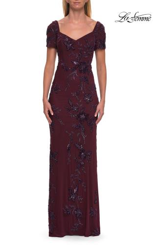 Picture of: Beaded Floral Gown with Sweetheart Neckline in Dark Berry, Style: 33577, Detail Picture 6