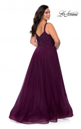 Picture of: Plus Size A-line Prom Gown with Rhinestone Bodice in Burgundy, Style: 29060, Back Picture