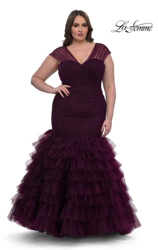 Picture of: Mermaid Curve Prom Dress with Ruffle Skirt in Dark Berry, Style: 32389, Detail Picture 1